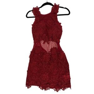 Olga & Maya Red Lace Strappy Back Dress - Size M
